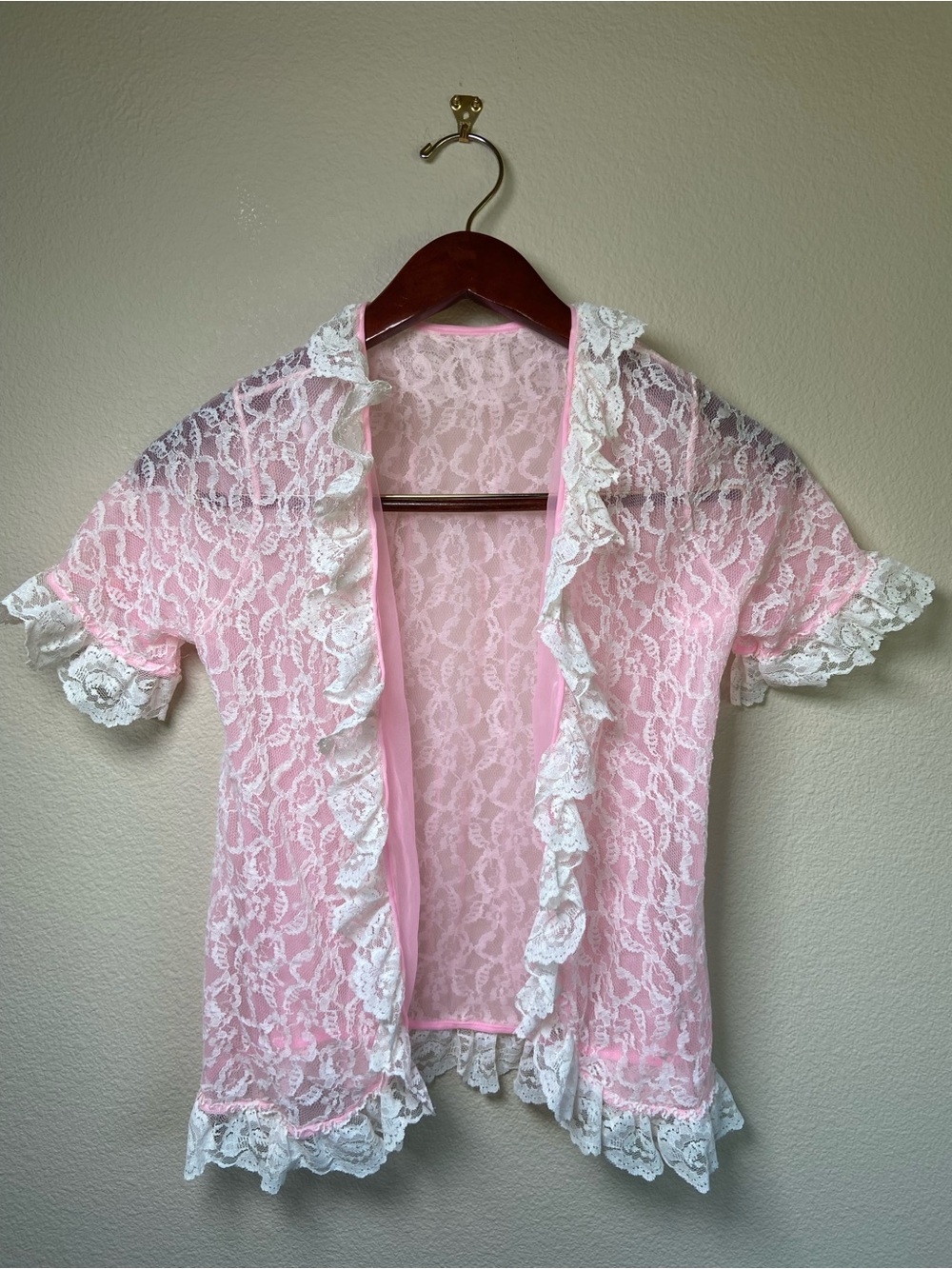 Vintage Belle Smith Delicate Pink Lace Ruffle Top
